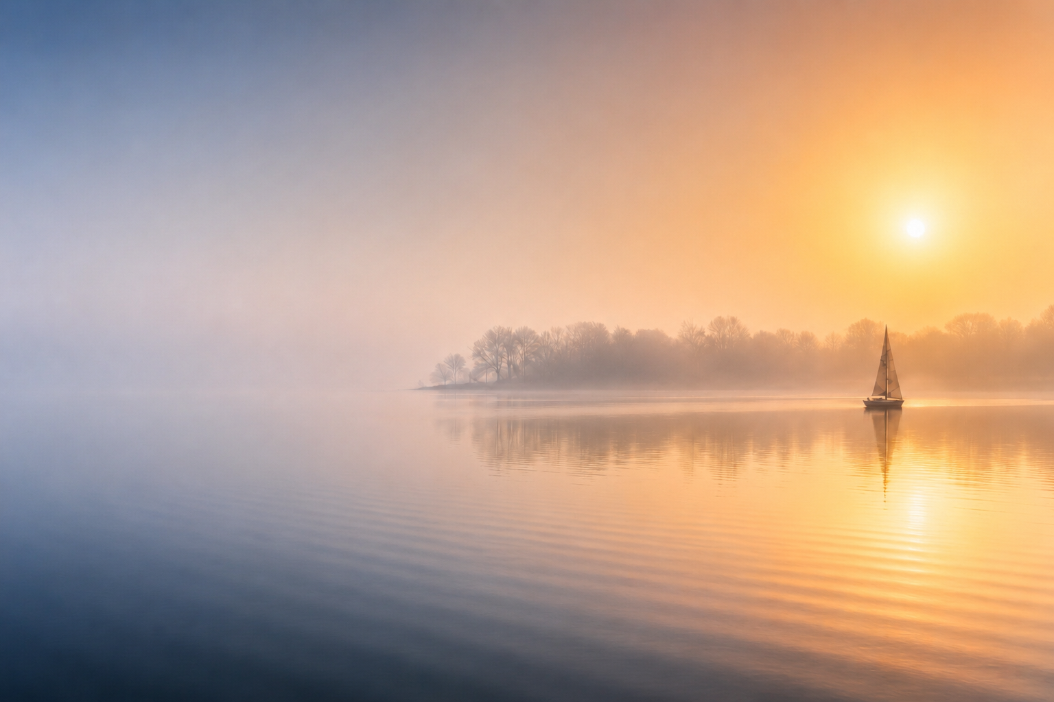 Segelboot im Morgennebel auf der Alster
